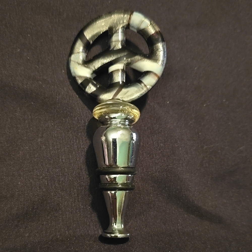 Silver and Black Wine Stopper with Peace Symbol